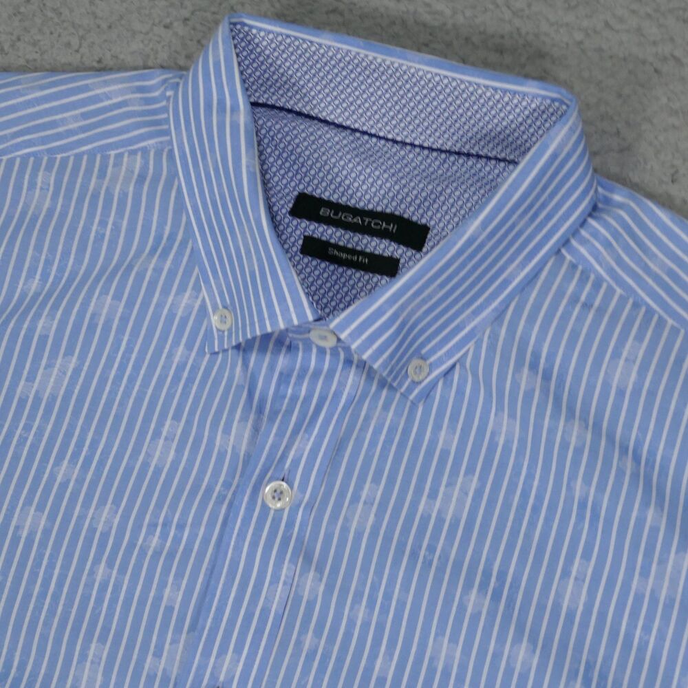 BUGATCHI Shirt Mens XL Shaped Fit Blue Floral Button Down Long Sleeve
